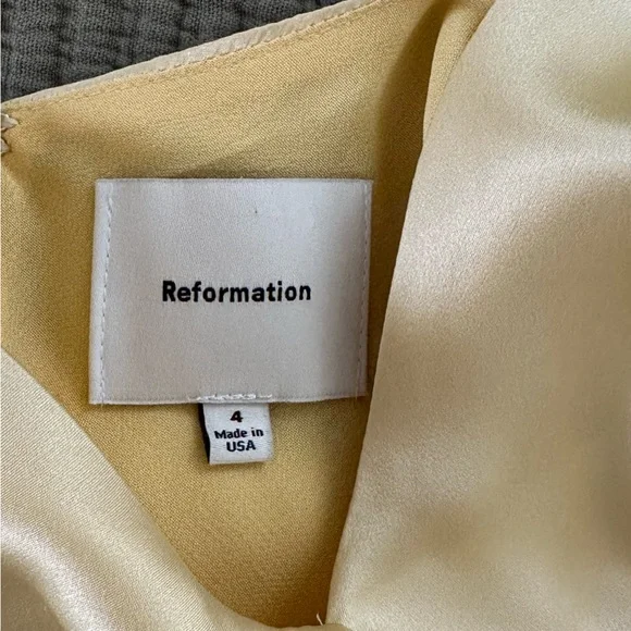Reformation Silk Casette Midi Dress in Pale Yellow- Size 4 - Picture 10 of 12